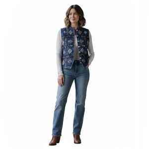 VINTAGE Women's Denim Vest with Tribal Pattern